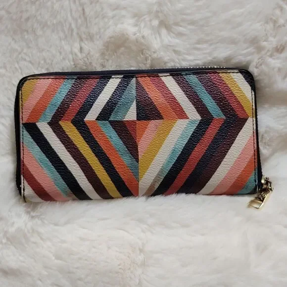 Tory Burch Continental Long Zip Around Wallet 👛 Rare Geometric Print Like New - Picture 5 of 10